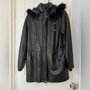 Worthington Black Faux Fur Lambskin Leather Hooded Jacket - S